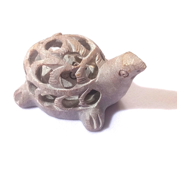 Dainty Hand Carved Turtle within a Turtle Stone Figurine / Sculpture - Picture 6 of 10